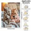 Contemporary Cartoon Cat Print Digital Flannel Throw Blanket - Polyester, Non-Woven, Reversible, All-Season, Soft, High-Density, No Pilling,