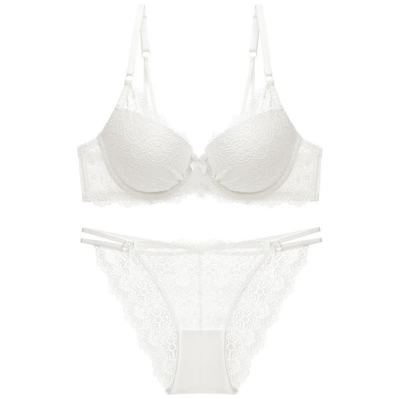 

Sexy Lace Underwear Deep V Girls Bra Top Thin Lower Thick Small Breasts Gather Bra Ladies 70A білий
