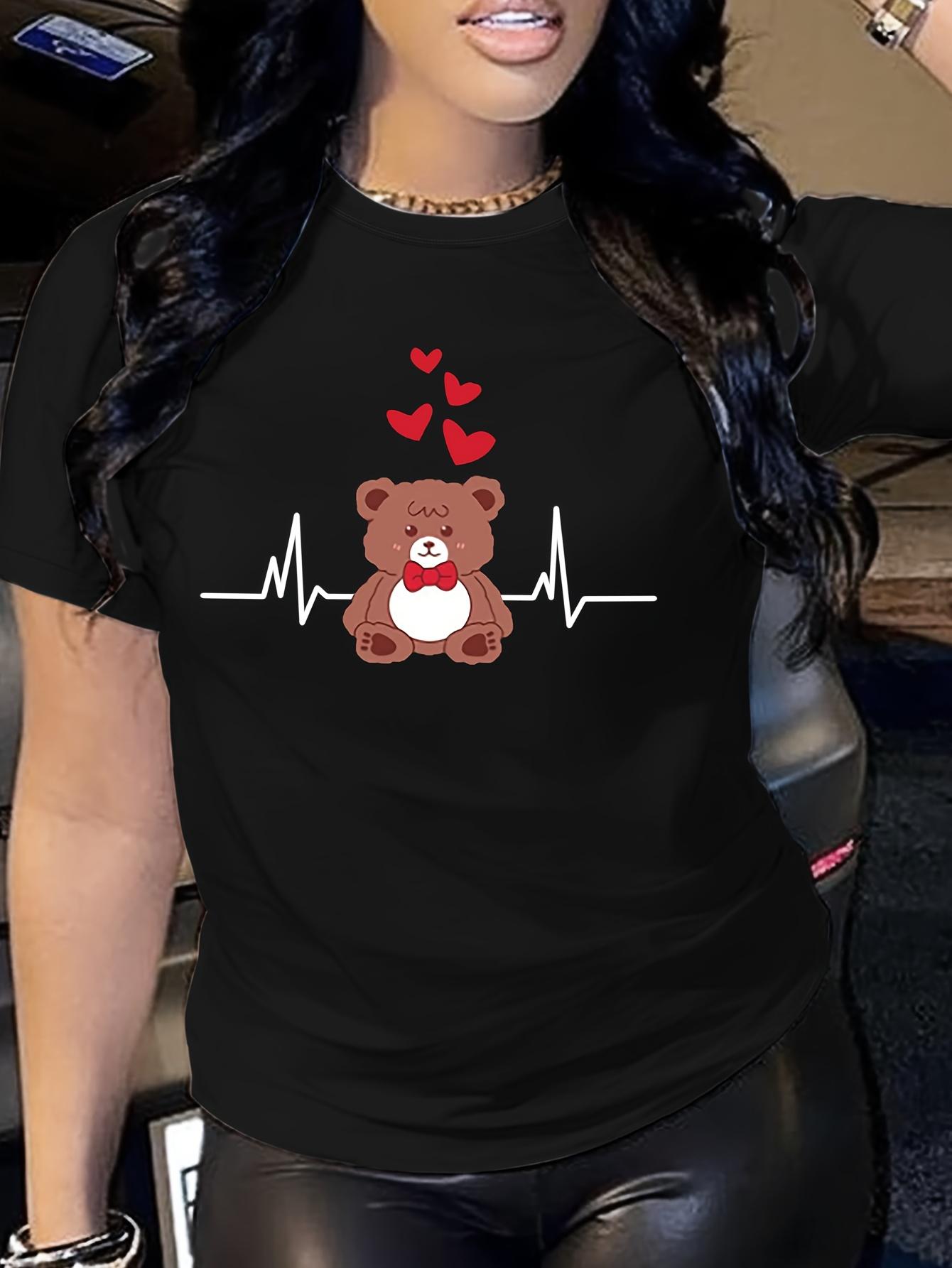 

Cartoon Bear Print Tshirt Short Sleeve Crew Neck Casual Top For Summer Spring Womens Clothing y2k top 4XL