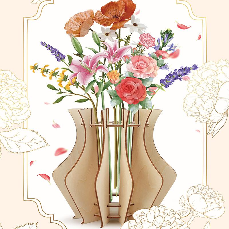 3D Wooden Puzzle Flower Vase Flower Vase Building Set Seamless Fit Diy Wood Craft Hobbies Kit For Coffee Shop Bedroom Decoration