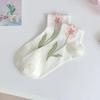 Lolita Socks for Women's Spring and Summer, Low-top Tulip White Short Socks, Sweet Student Cotton Socks