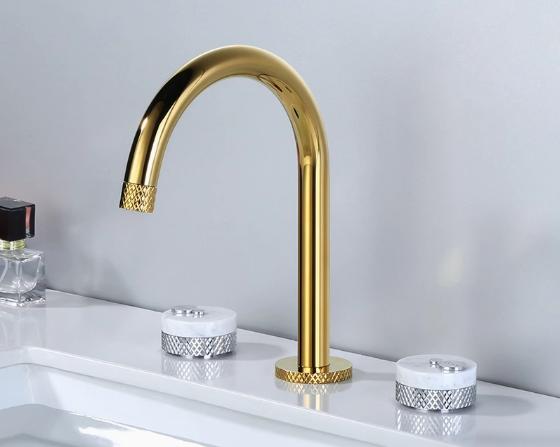 Gold Bathroom Faucet Widespread Basin Faucet Sink Tap Brass Marble Bathroom Sink Faucet 3 Hole Brass Chrome Hot Cold Water Tap