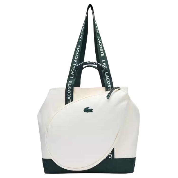 Lacoste Unisex Tennis Bag With Crocodile Pattern Unisex Shoulder Bag Off-White NU5351NZ Ecru