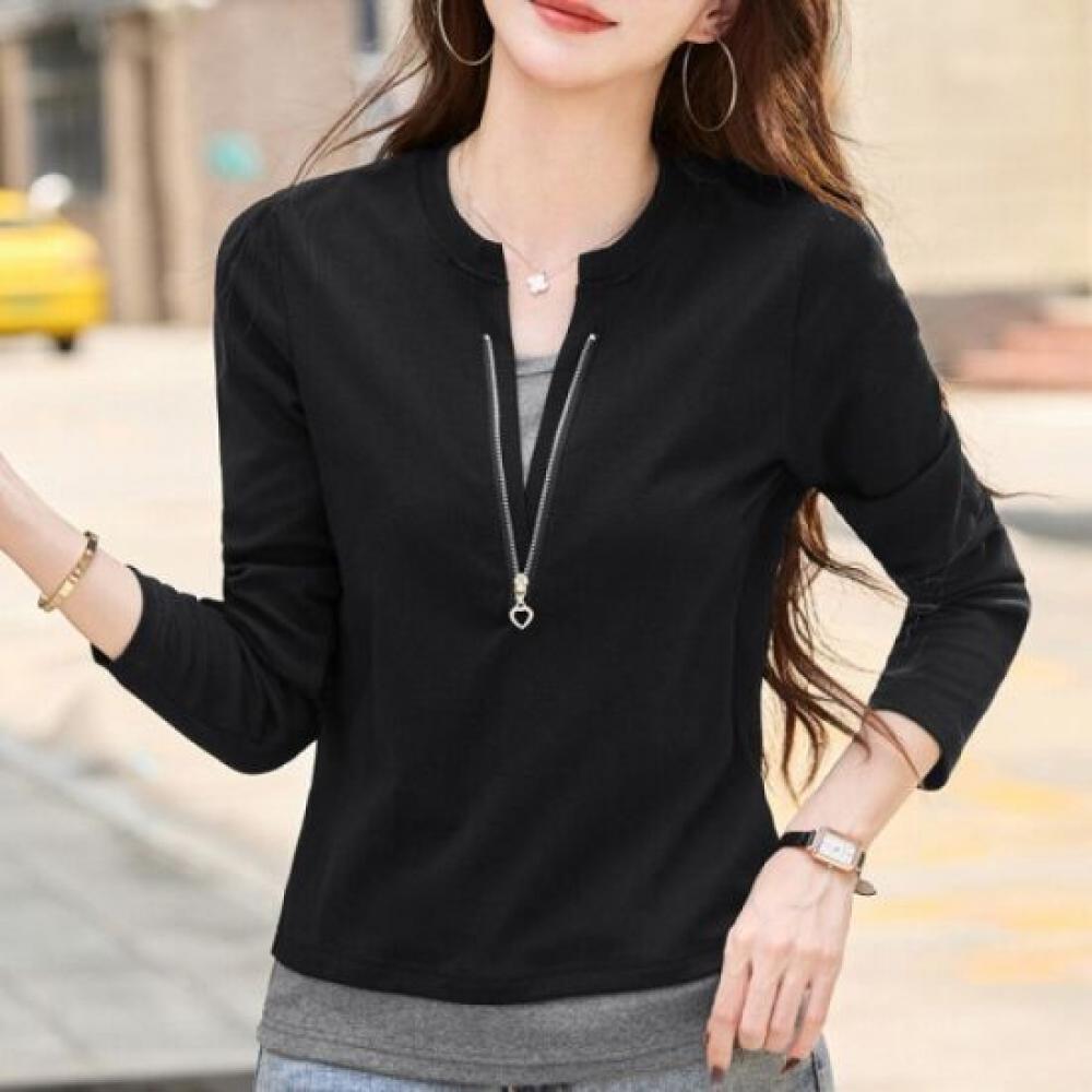 Navava Women Daily Casual Zipper PoinT Long Sleeve T shirT nT3190
