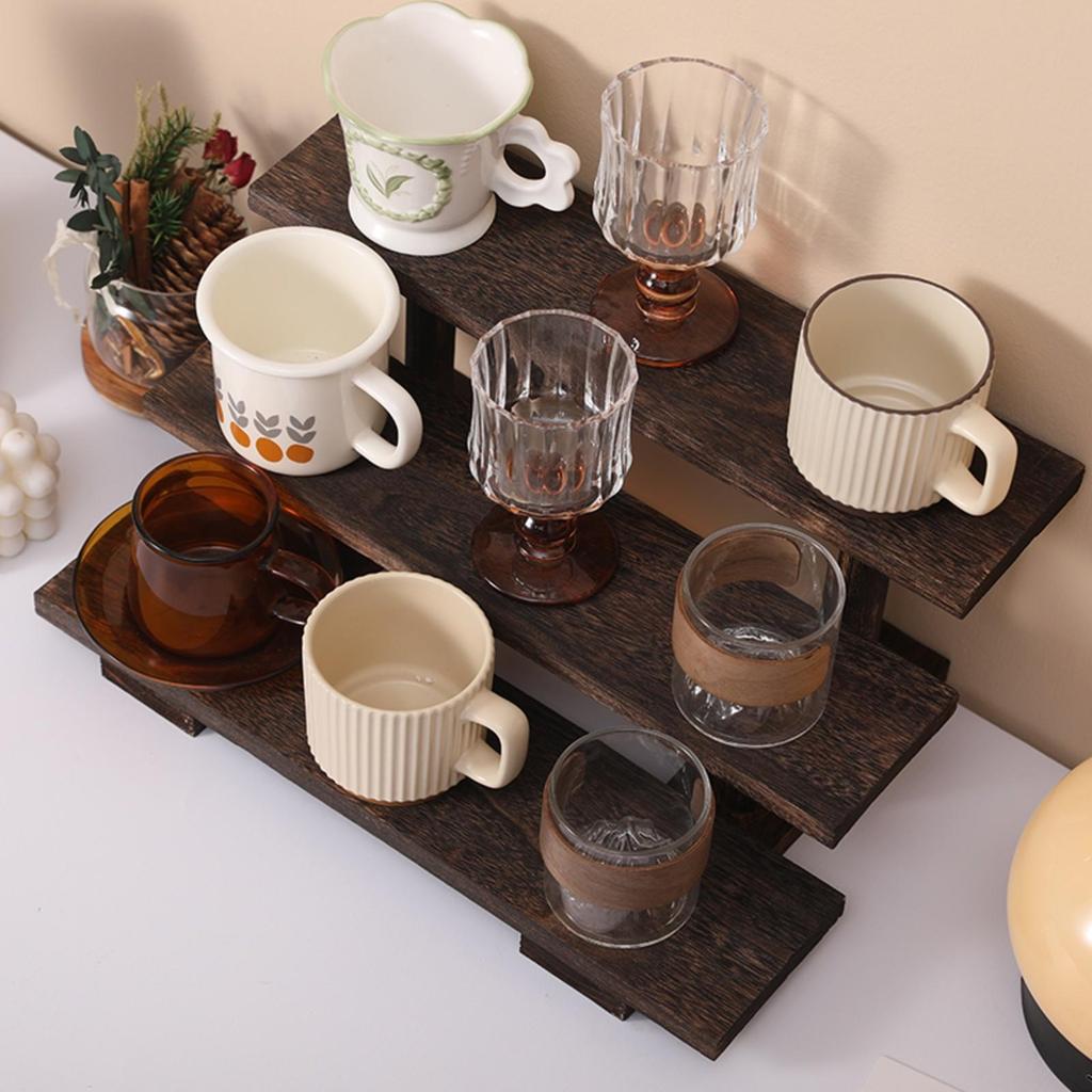 Freestanding Tiered Shelf with Three Shelves Compact for Tea Corner, Entryway