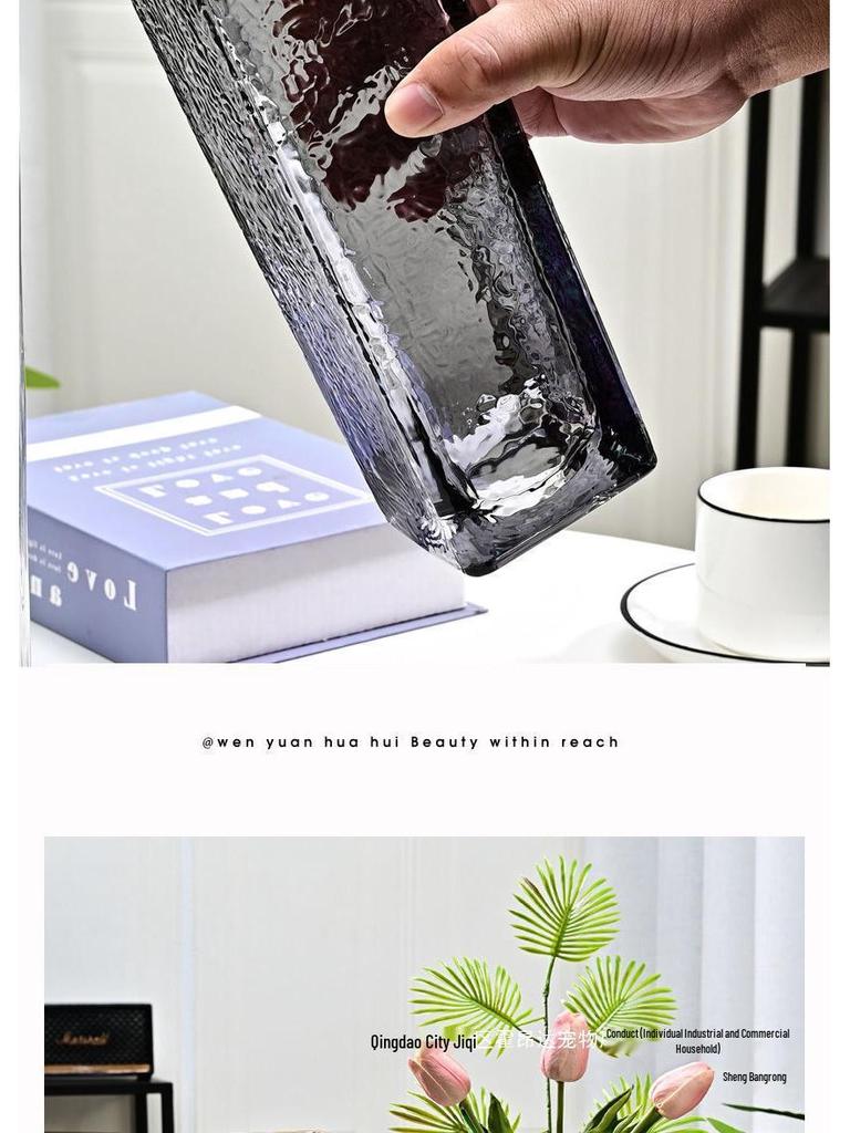 Thickened Square Glass Vase for Fresh Flowers - Elegant Hydroponic Floral Container for Living Room & Dining Table Decor