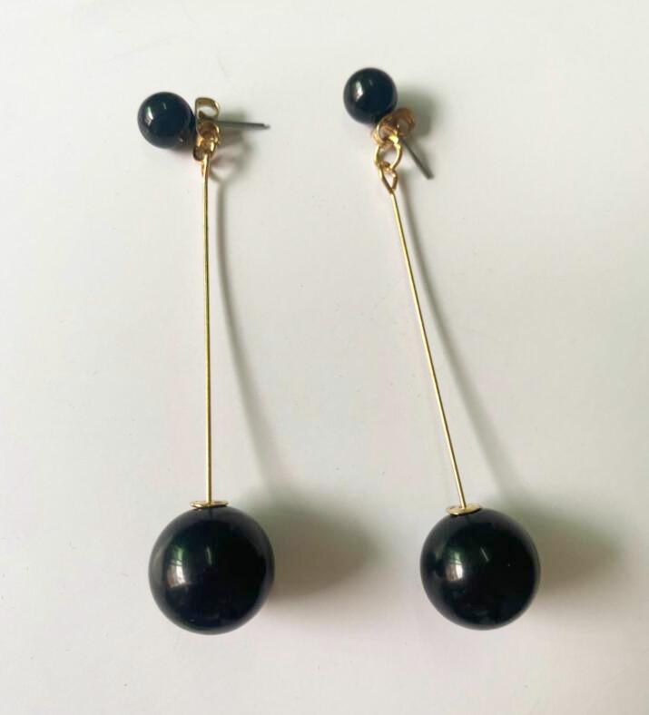 Korean Black Velvet Ball Drop Earrings - Elegant Autumn/Winter Style for Women