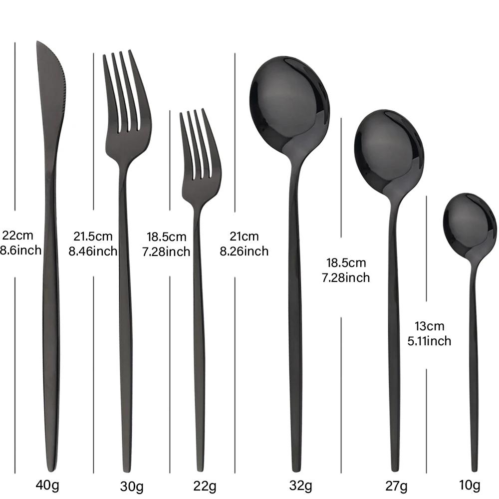 36Pcs Black Cutlery Sets Stainless Steel Knife Fork Spoon Tableware Dessert Mirror Flatware Set Festival Kitchen Dinnerware Gift