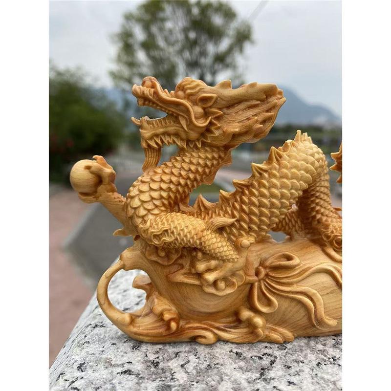 Natural Cypress Mascot Dragon Scratching Ball, Decorative Statue, Chinese Mascot, Beast, Home Room, Office, Wind Water Ornaments