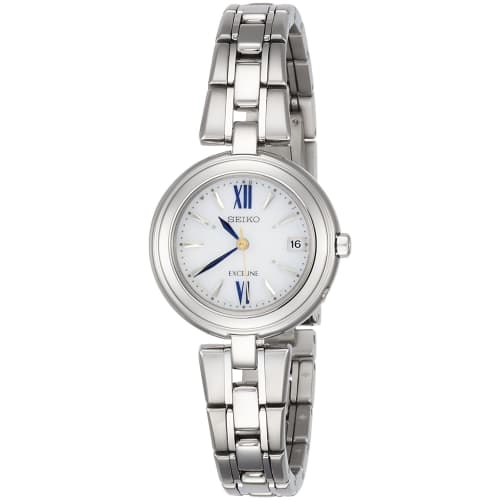 

EXCELINE Women s Solar-Powered Radio-Controlled Titanium Watch, White Dial, 10 ATM Water Resistance, SWCW131