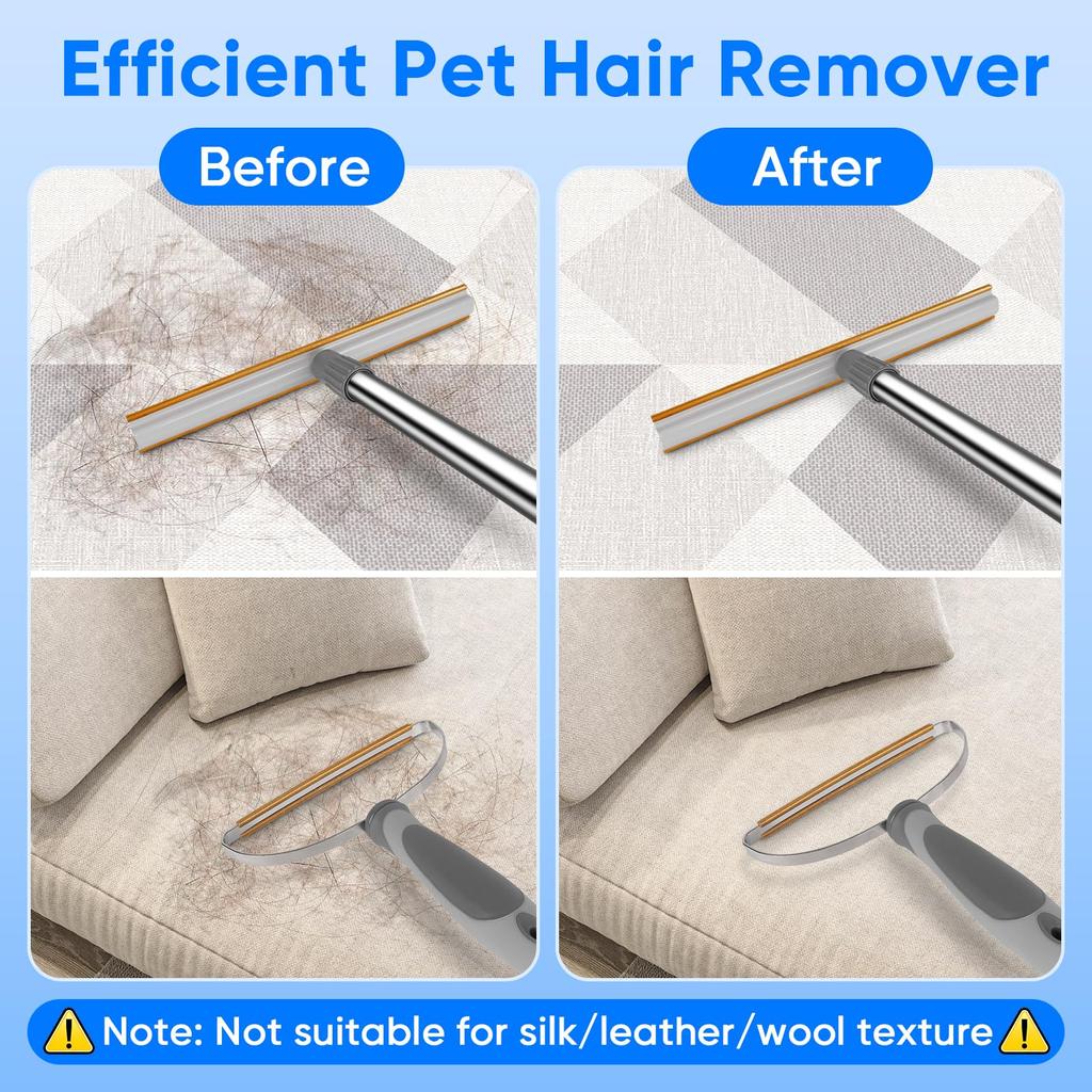 PWEZON Pet Hair Remover Set with Metal Fabric Edge Openable Carpet Scraper Rake Reusable Small and Large Pet Brush Broom for Stairs 60'' Carpets,