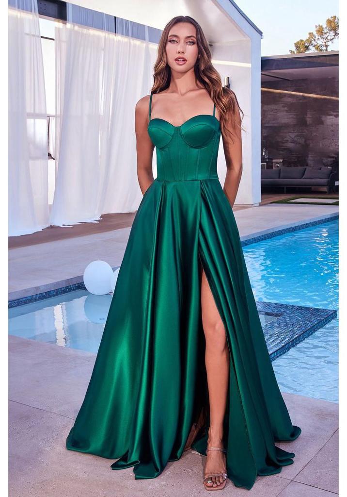 2025 Elegantes trägerloses Abendkleid mit Spaghettiträgern für Damen: Einfarbige, lange Kleider
