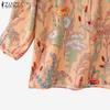 ZANZEA Women Casual Round Neck 3/4 Sleeve Loose Print Blouse