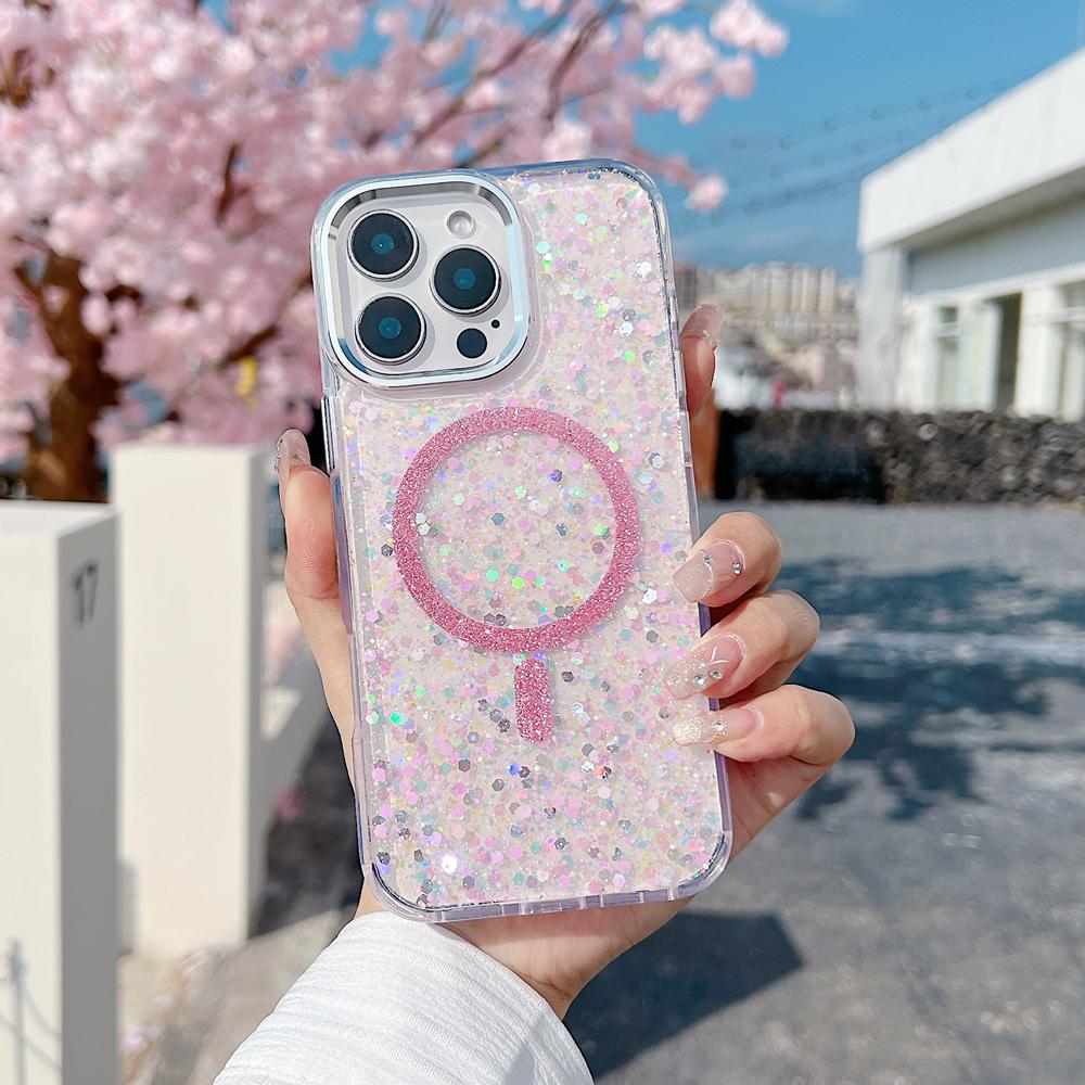 KEYSION Luxuxy Glitter Magnetic Phone Case for MagSafe for iPhone 12 13 14 Pro Max 14 Plus Soft TPU+PC Shockproof Back Cover