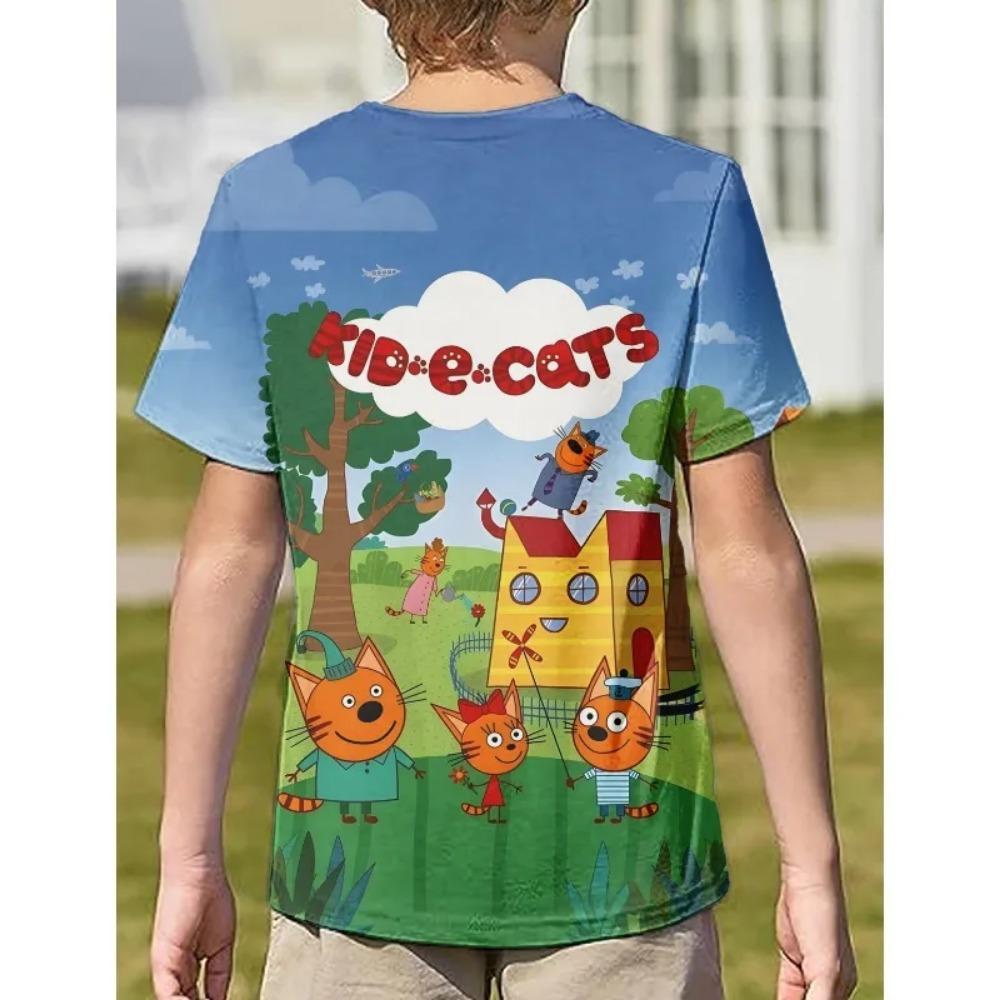 Kid-E-Cats O-neck Short Sleeve T-Shirt Kids High Quality T Shirts Childrens Clothing 3D Cartoon Print Comfortable Kawaii Tees 3D Printed Anime Tops