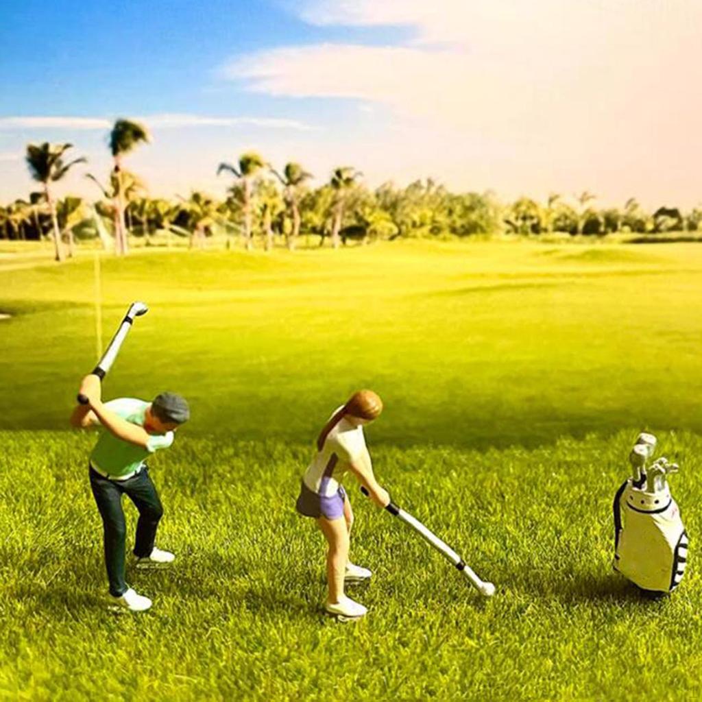 3 Pieces 1:64 Scale People Figures with Golf Bag Miniature Scene Layout Decoration Trains