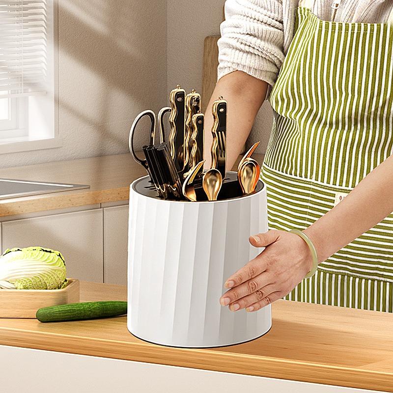 Kitchen Rotating Knife Holder Cutlery Storage Utensil Organizer Multi-Function with Drainage Chopsticks Rack Kitchen Organizer