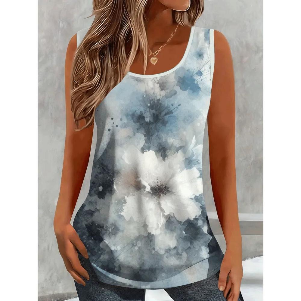 Fashion Women's Flower Printed T-Shirt Casual Loose Sleeveless Top Comfortable Camis Tank Tops