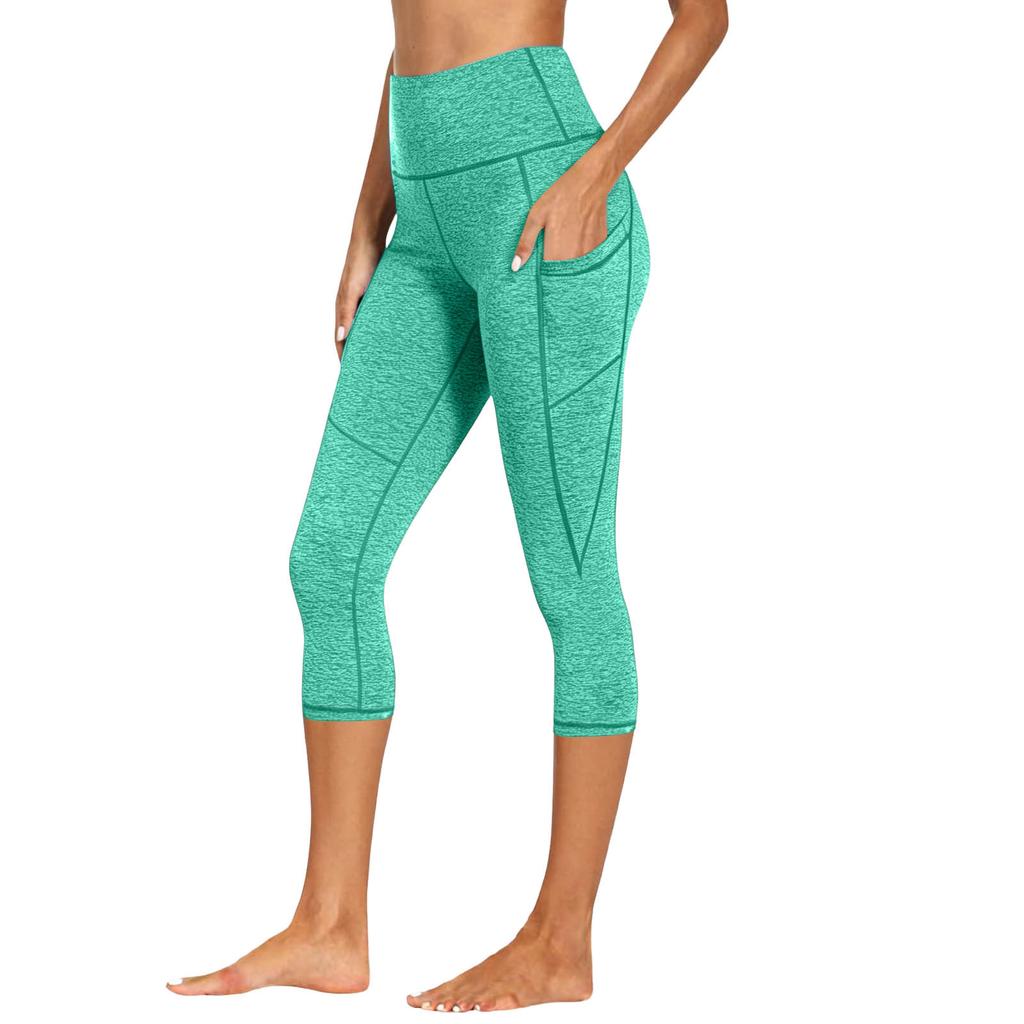 High Waist Capri Leggings with Side Pockets for Women Stretchy Tummy Control Yoga Pants Athletic Wear
