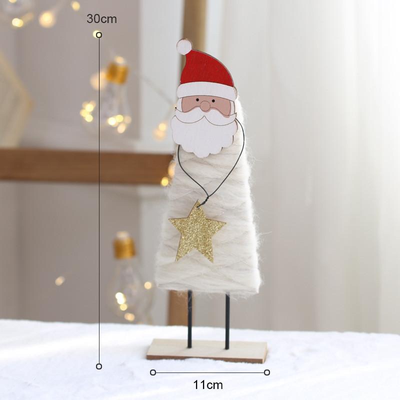 Holiday Tree Decorations With Wooden Deer And Santa Elder Figurines For Christmas Home Decor