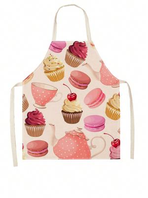 1ks Zástěra s potiskem Cupcake Macaron Tea Time Polyesterová kuchyňská zástěra Pro vaření pečení domácí použití