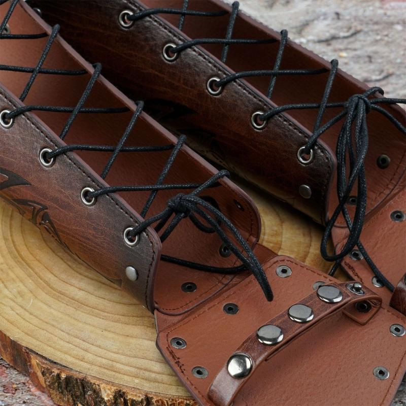 Viking Knight Arm Gauntlets Bracer Vintage Faux Leather Gauntlets Wristband Medieval Leather Bracers Arm Armors