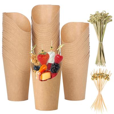 Charcuterie Cups with Cocktail Picks,12oz Brown French Fry Holder Cups,Appetizers Cups Snack Dessert Cups Popcorn Box for Party