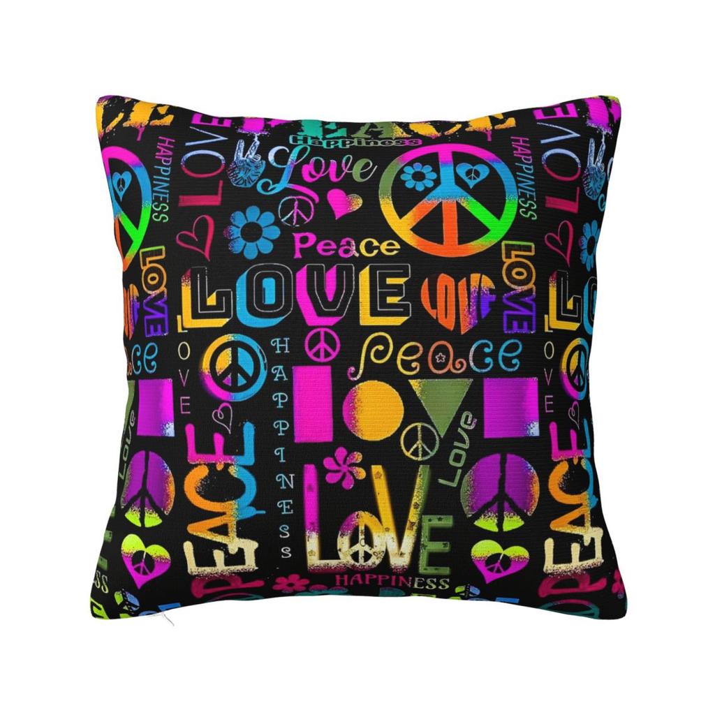 Frieden Blume Liebe Muster Kissenbezug Polyester Kissenhülle Dekorativ Geheimnisvoll Kissenbezug Abdeckung Zuhause Reißverschluss 4040cm
