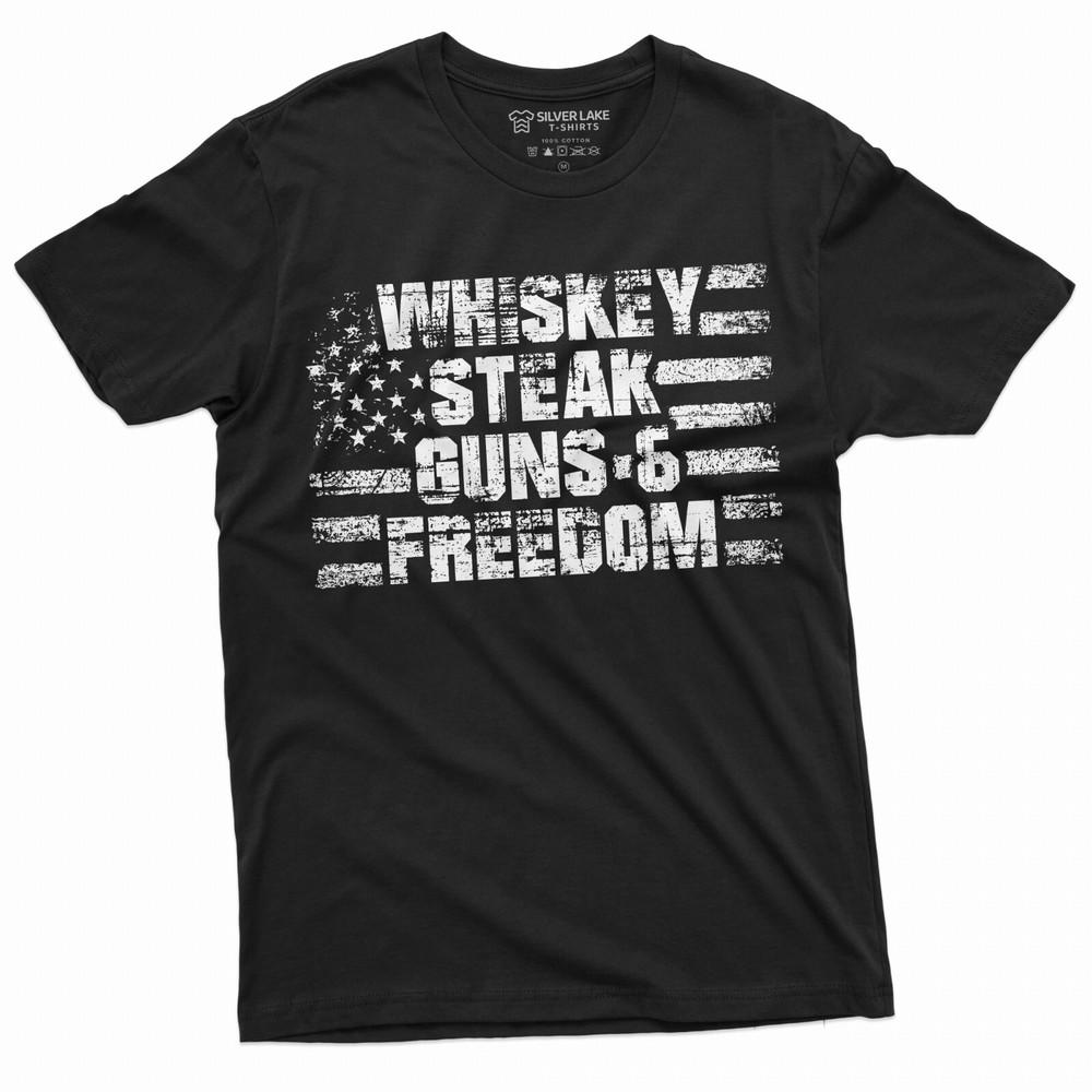 

Whiskey Steak Guns and Freedom Shirt USA American Flag Patriotic Shirt Trump Tee 2XL