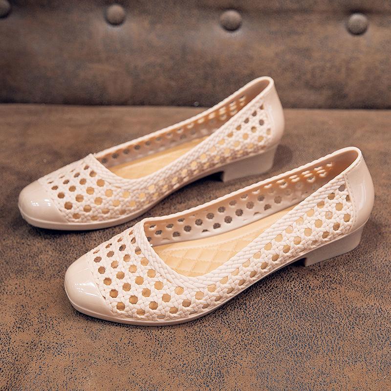 Fashion FHC New Summer Jelly Shoes,Close Toe Wedges Sandals,Hollow Out Rubber Heels,PVC Galosh Overshoes,Apricot,Blue,Black,Dropship