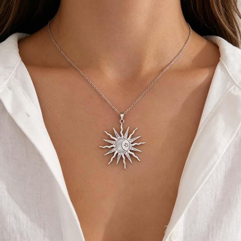 Collier pendentif polyvalent en alliage Soleil, Lune et Étoile