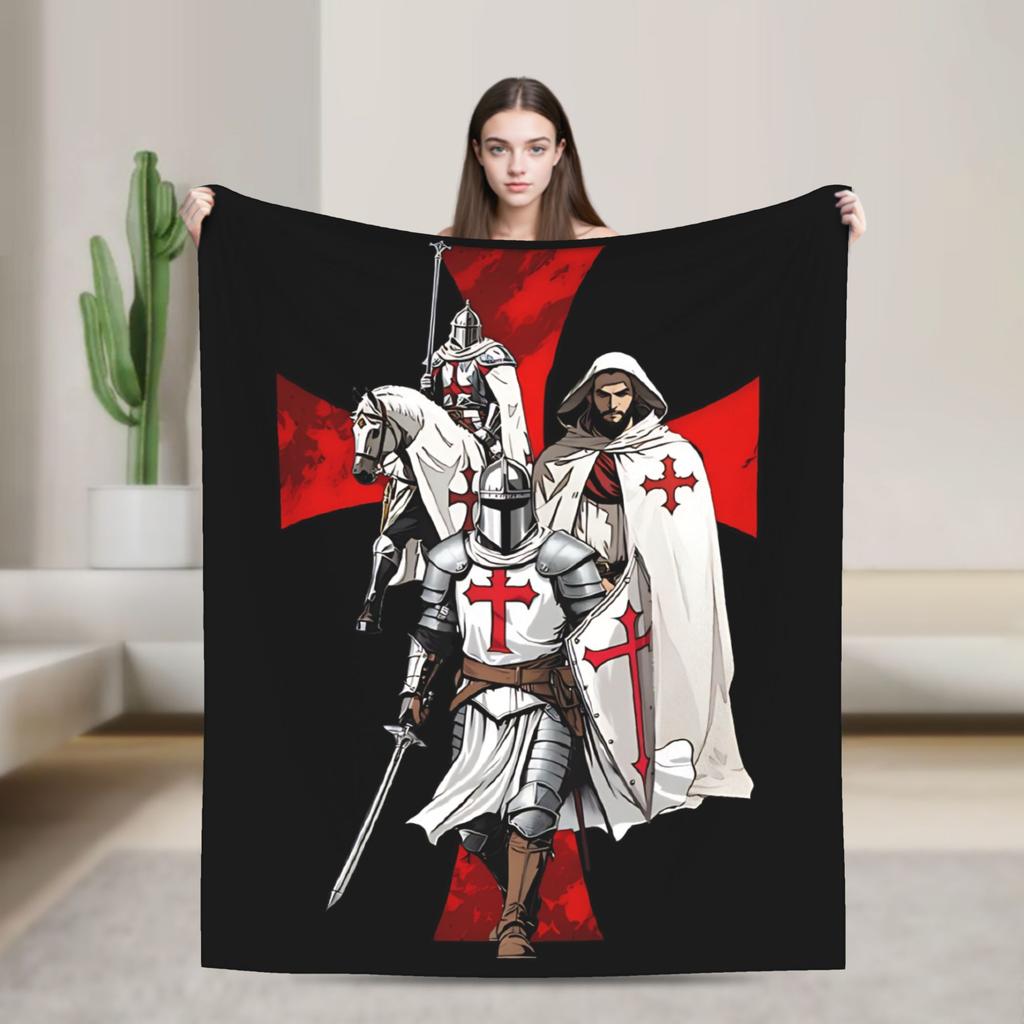 The Knights Templar with Templar Cross Blanket Soft Funny Plush Throw Blanket For Kids Bedroom Flannel Bedspread Bed Cover