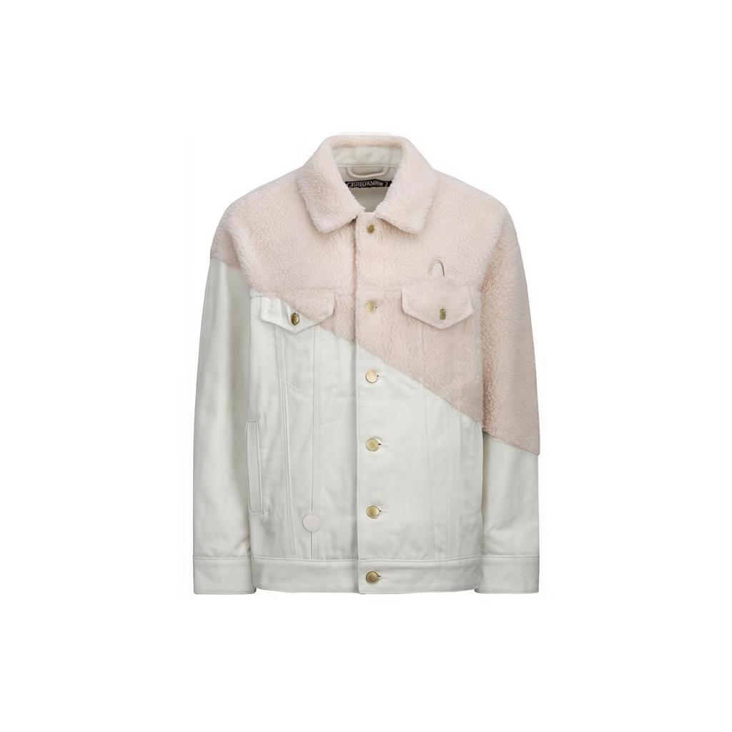 Evisu Spliced Fleece Single-Breasted Drop Shoulder Denim Jacket Women jackets Bone 2EAGNW1DJ789OSDS