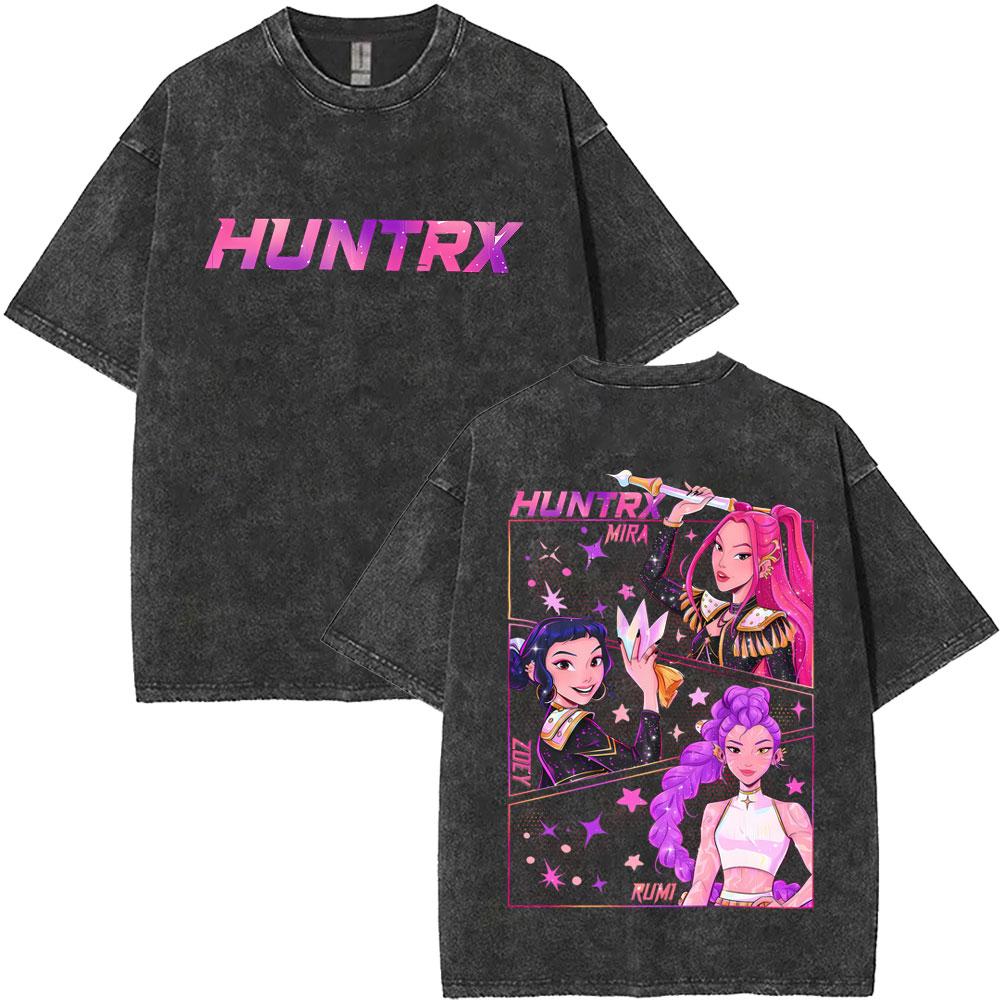 Washed Vintage Movie KPop Demon Hunters Graphic T Shirt Kawaii Rumi Mira Zoey Print T-shirt Men Women Fashion Casual T Shirts