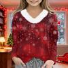 Christmas Day Girls Long Sleeve T Shirts Kids  Girls' V-Neck Tee Christmas Print Long Sleeve Top