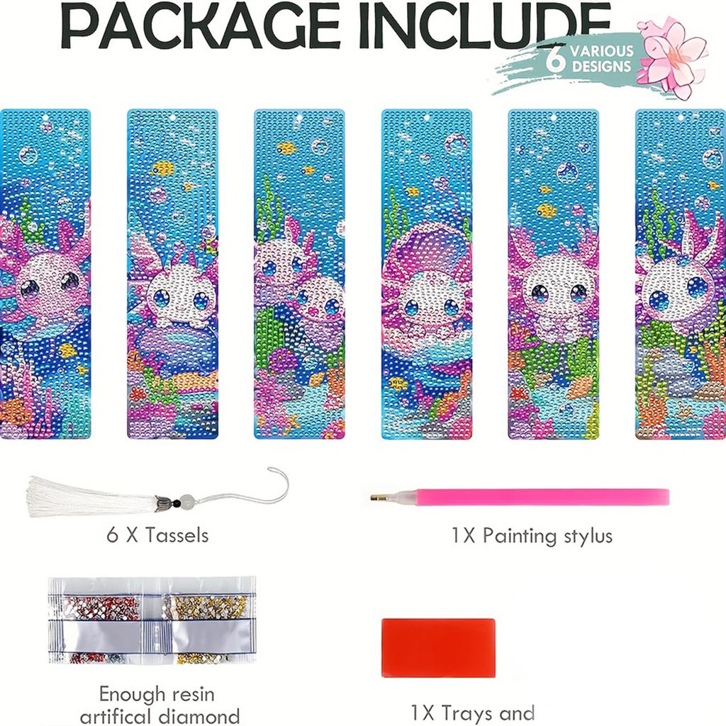 6 PCS 5D DIY Special Shaped Diamond Painting Bookmarks Kits with Tassels Rhinestone Art Bookmark Kits for Adults Women