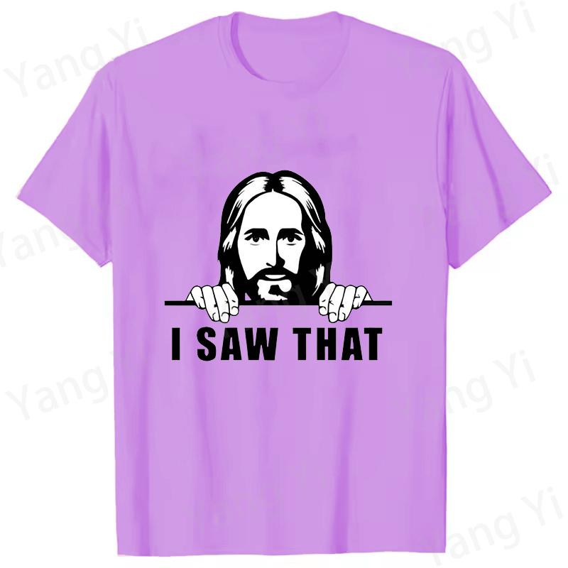 I SAW THAT Print Short Sleeve Casual Tshirt Pattern of Jesus Peering Behind the Wall Pattern Tee Short Sleeve Unisex Womens Tops