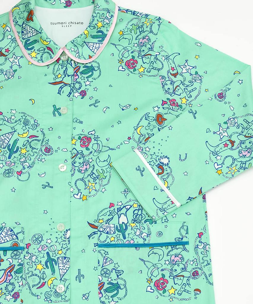 Relax Pajamas Tsumori Chisato Long Sleeves Long Pants Cotton Cotton Sateen Material Top and Bottom Set Open Front Western Cowgirl UDX545 Tsumori