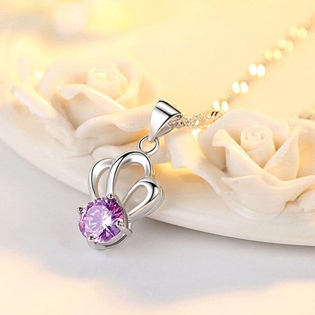 

Женское ожерелье из стерлингового серебра 925 пробы, элегантная подвеска-корона, высокое качество, аметист, циркон, цепочка на ключицу, длина ювелирных изделий 45 см