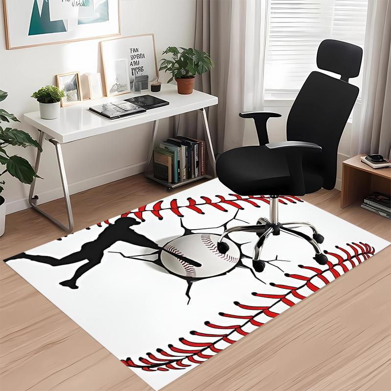 Baseball Printed Carpet, for Office Chair Living Room Bedroom Kitchen Room Decor Gifts.