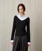 RE RHEE Shirt Collar Ribbed Knit Top Black