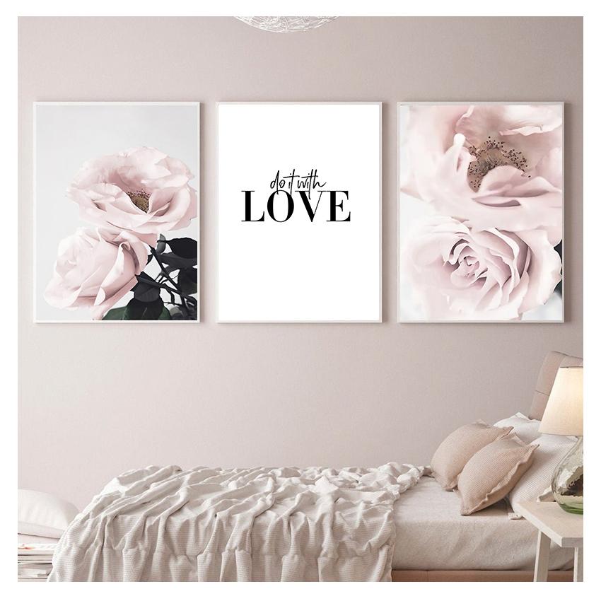 Plant Canvas Painting Botanical Floral Nordic Poster Print Wall Art Picture Modern Home Room Decor Scandinavian Pink Rose Flower