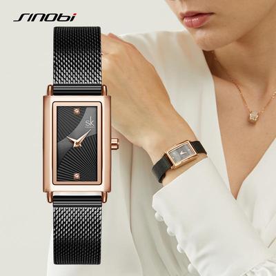 SK Damen Mode Wasserdichte Quarz Uhr - Kleines Quadratisches Zifferblatt mit Mesh-Armband