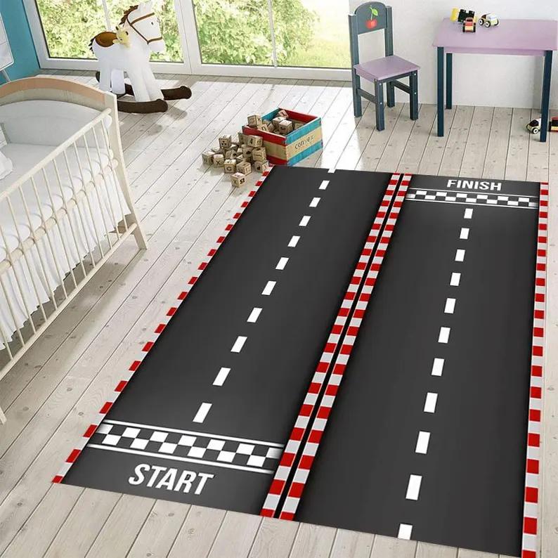 Tennis Court Carpet Racing Track Football Field Pattern Floor Mat Children's Game Rug Children's Climbing Mat Home Decoration