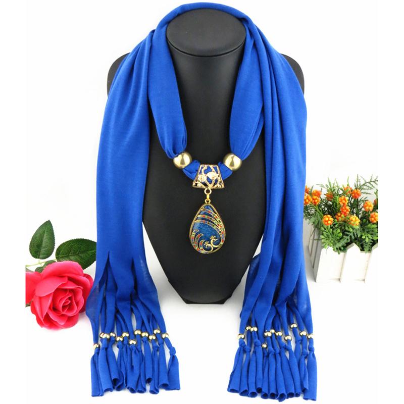Elegant Embellished Scarf Necklace with Tassel & Pendant – Boho Fashion Statement Jewelry for Women, Multi-Color Available