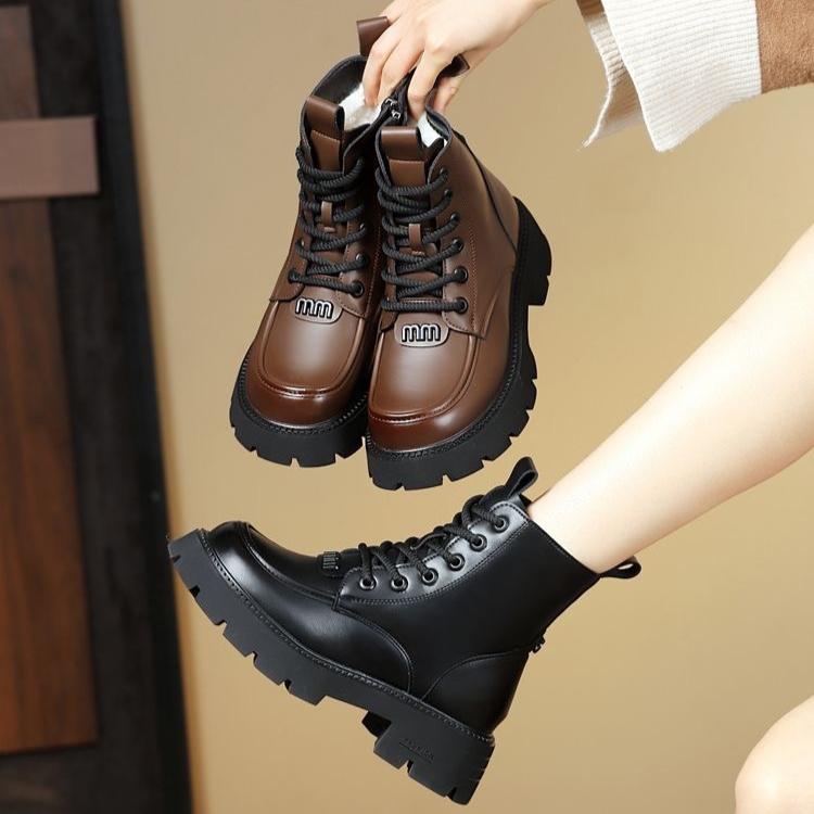 Kožené a kožešinové integrované sněhule pro ženy Zimní vlněné boty pro ženy Retro teplé bavlněné boty se silnou podrážkou s plyšovými a silnými bavlněnými botami