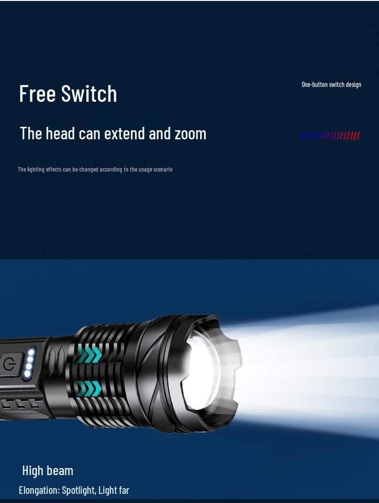USB Rechargeable Multi-Functional White Laser Flashlight with Side Red and Blue Warning Lights