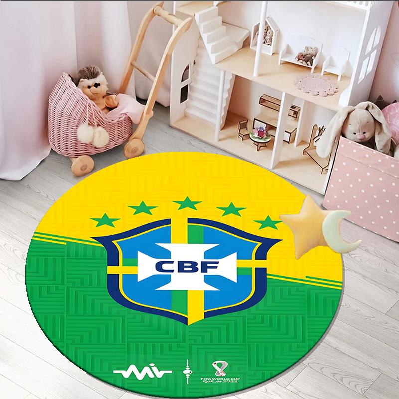 1PC round rug Brazilian Football Crest Printed Round Area Rug ,Rug For Home Office, Round Chair Rug, Decorative Carpet Fan gifts Christmas gift