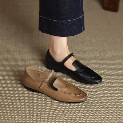 Modne Nowe Wiosenno-Jesienne Damskie Buty ze Skóry Naturalnej Okrągły Nosek Buty Mary Jane dla Kobiet Modne Retro Klamra Niski Obcas Płaskie Damskie Szpilki