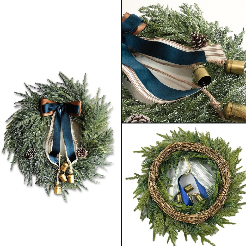 Large Christmas Wreath for Front Door Beautiful Christmas Wreath with Bowknot and Bells for Home or Storefronts Decors